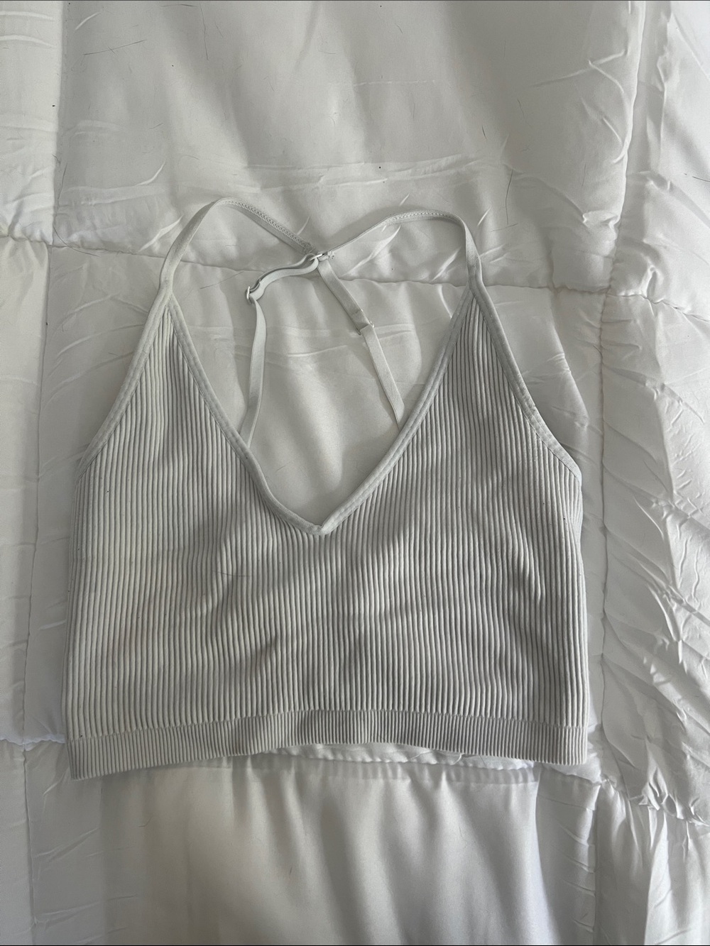 aerie Ribbed V-Neck Strappy Crop Top - White